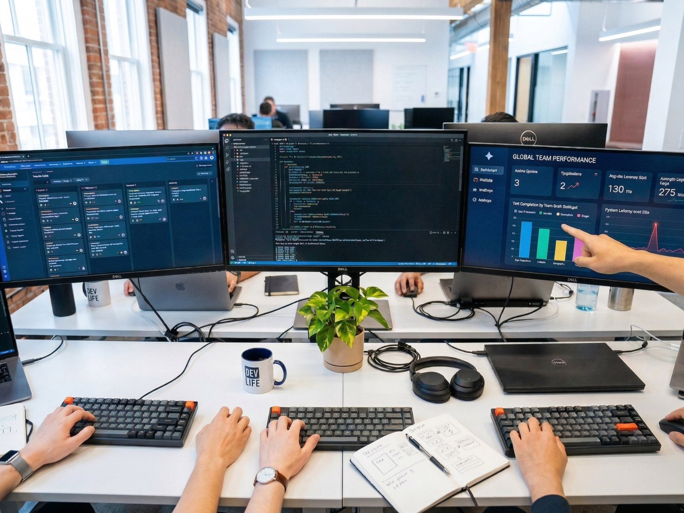 グローバルチームが連携するシステム開発・オフショア開発の作業風景